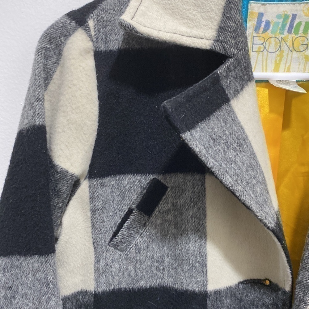 BILLABONG Black and White Plaid Peacoat Size Small - Picture 6 of 11